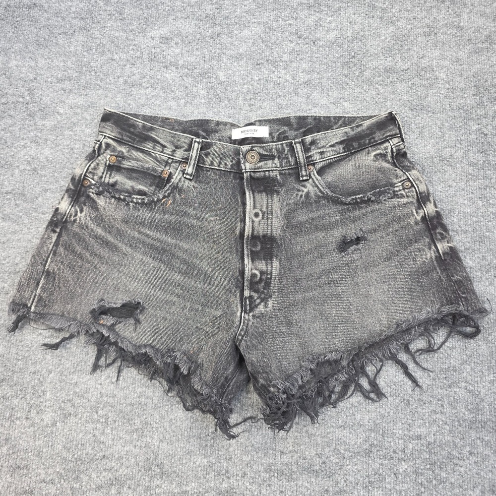 Moussy Vintage Denim Shorts Women's 30 Black Distressed Cut Off Button Fly
